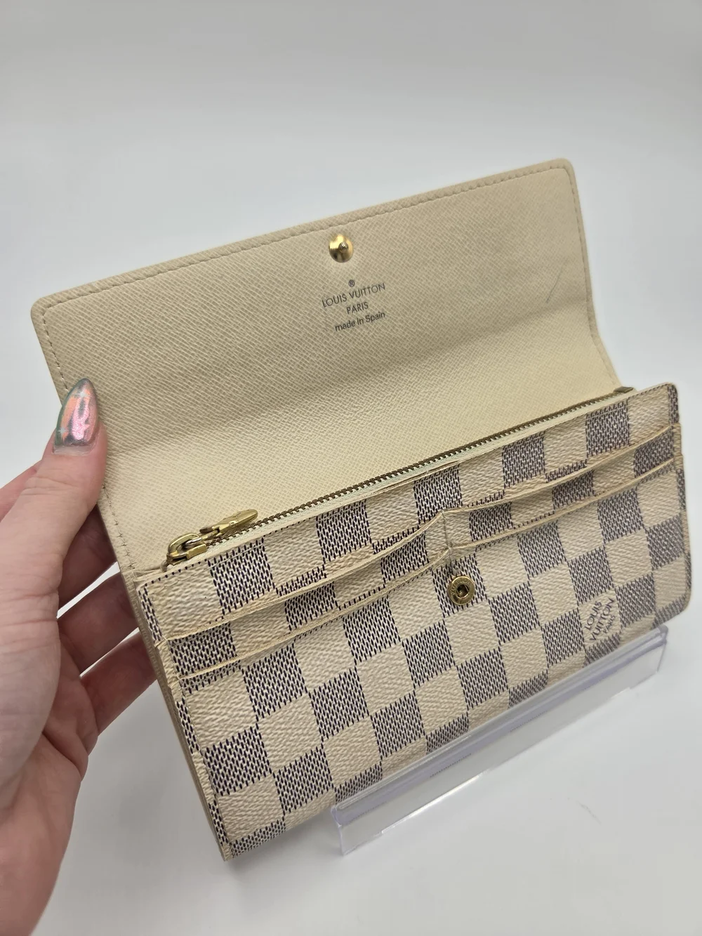 Authentic Preloved Louis Vuitton Damier Azur Sarah Wallet W Box Dust Bag & COA